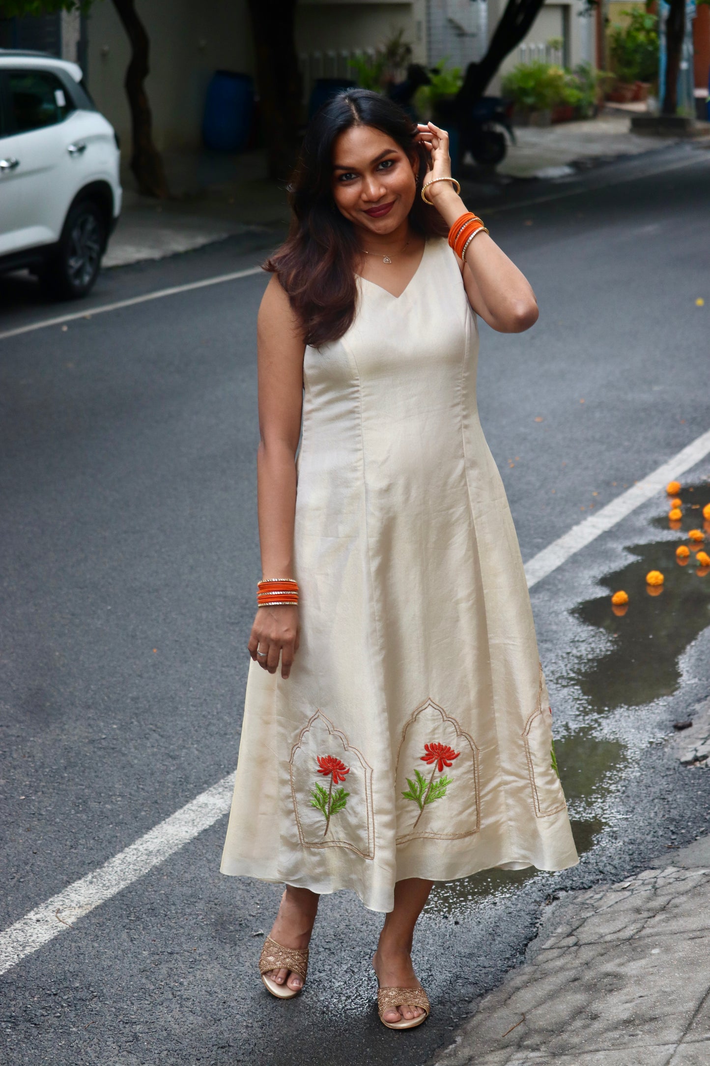 Aadhya - Hand embriodered Aline dress