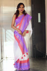 Neeraja – White Mul Cotton Kerala Saree with Lavender Zari Border