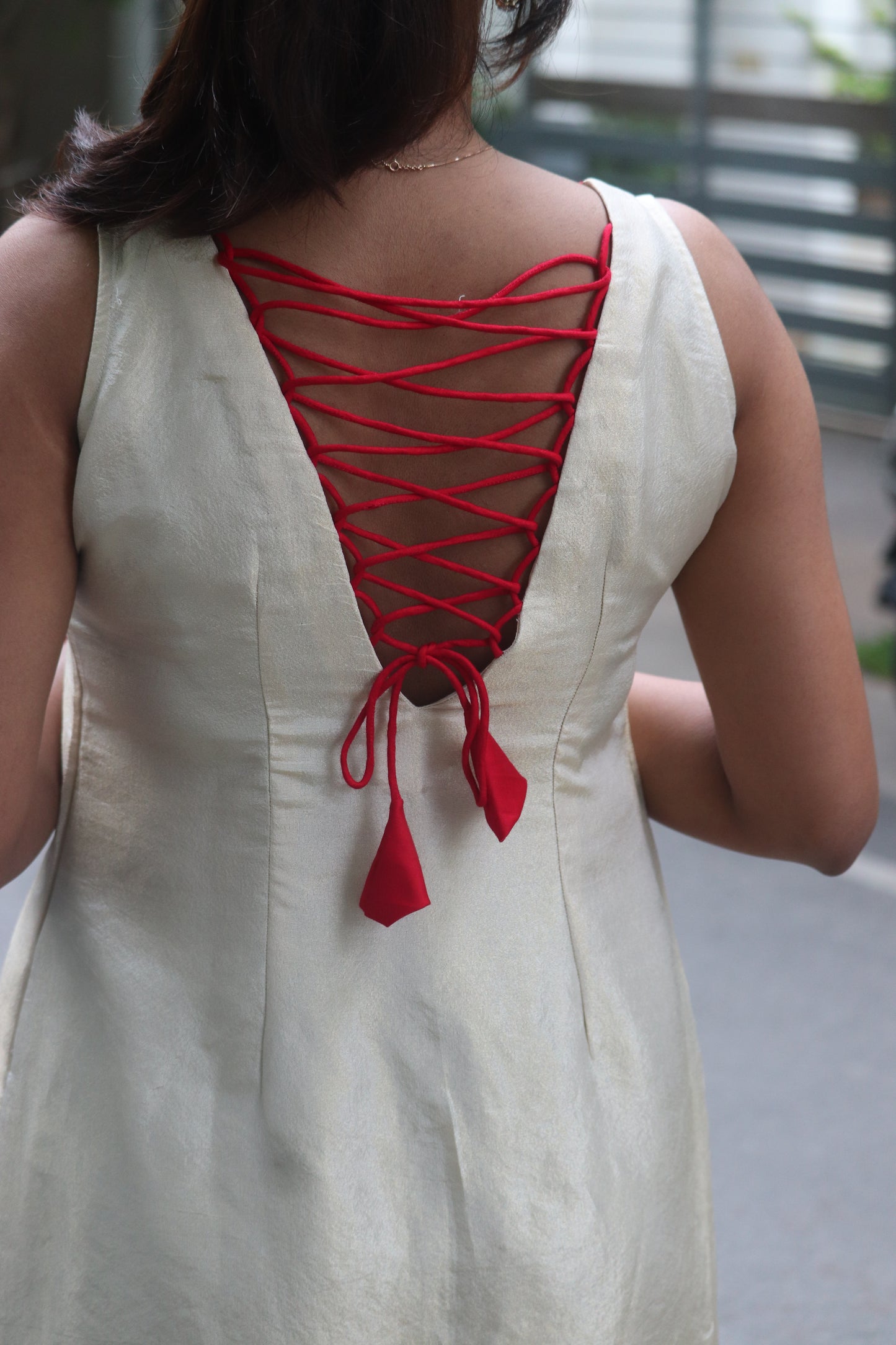 Chethipoo – Tissue A-Line Dress with Handcrafted Floral Yoke