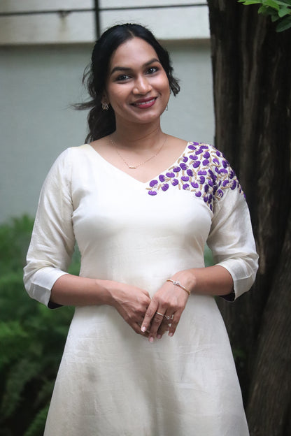 Vaadamalli – Tissue A-Line Top with Handcrafted Floral Embroidery
