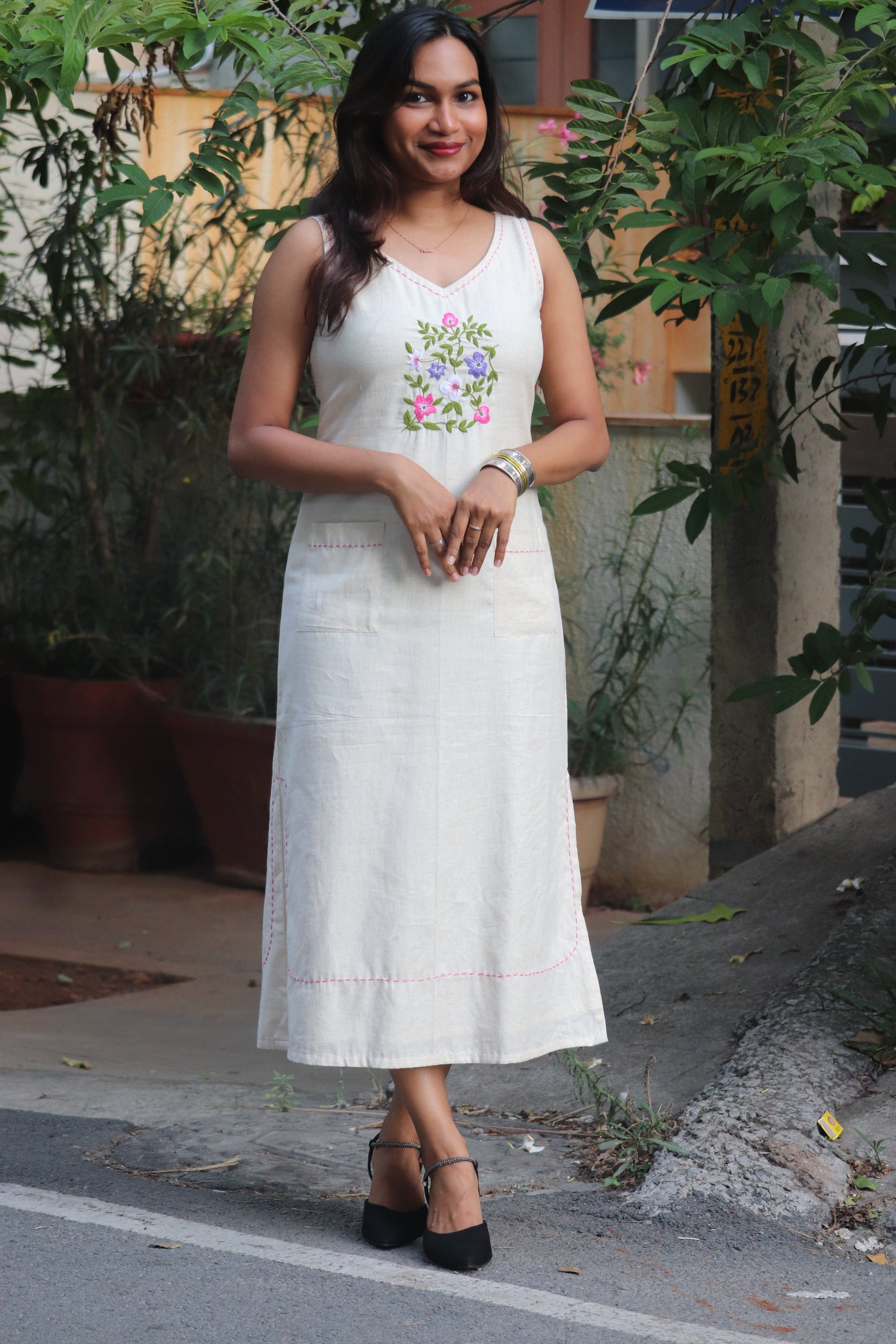 Asteria - Embroidered Cotton Midi Dress