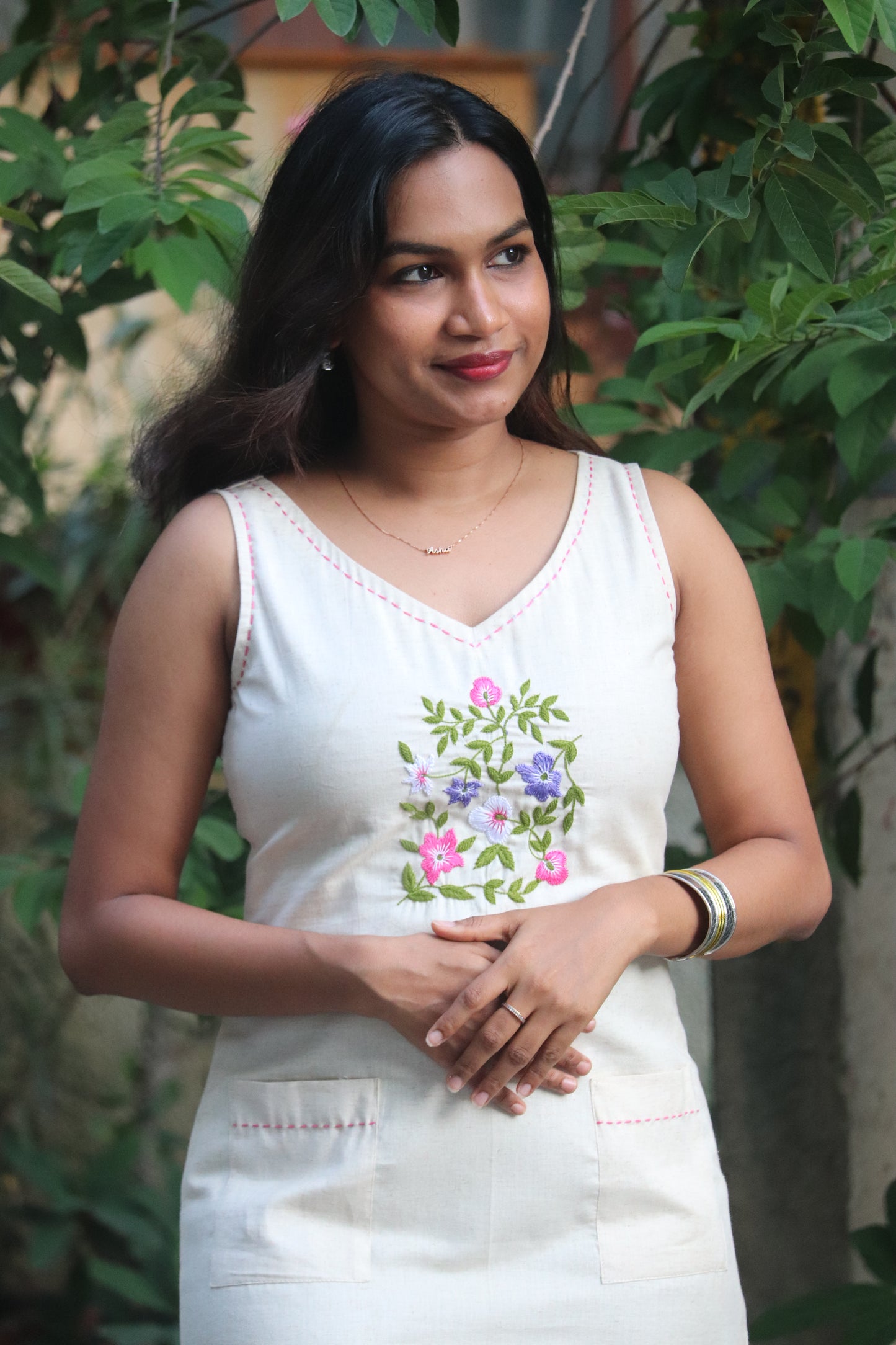 Asteria - Embroidered Cotton Midi Dress
