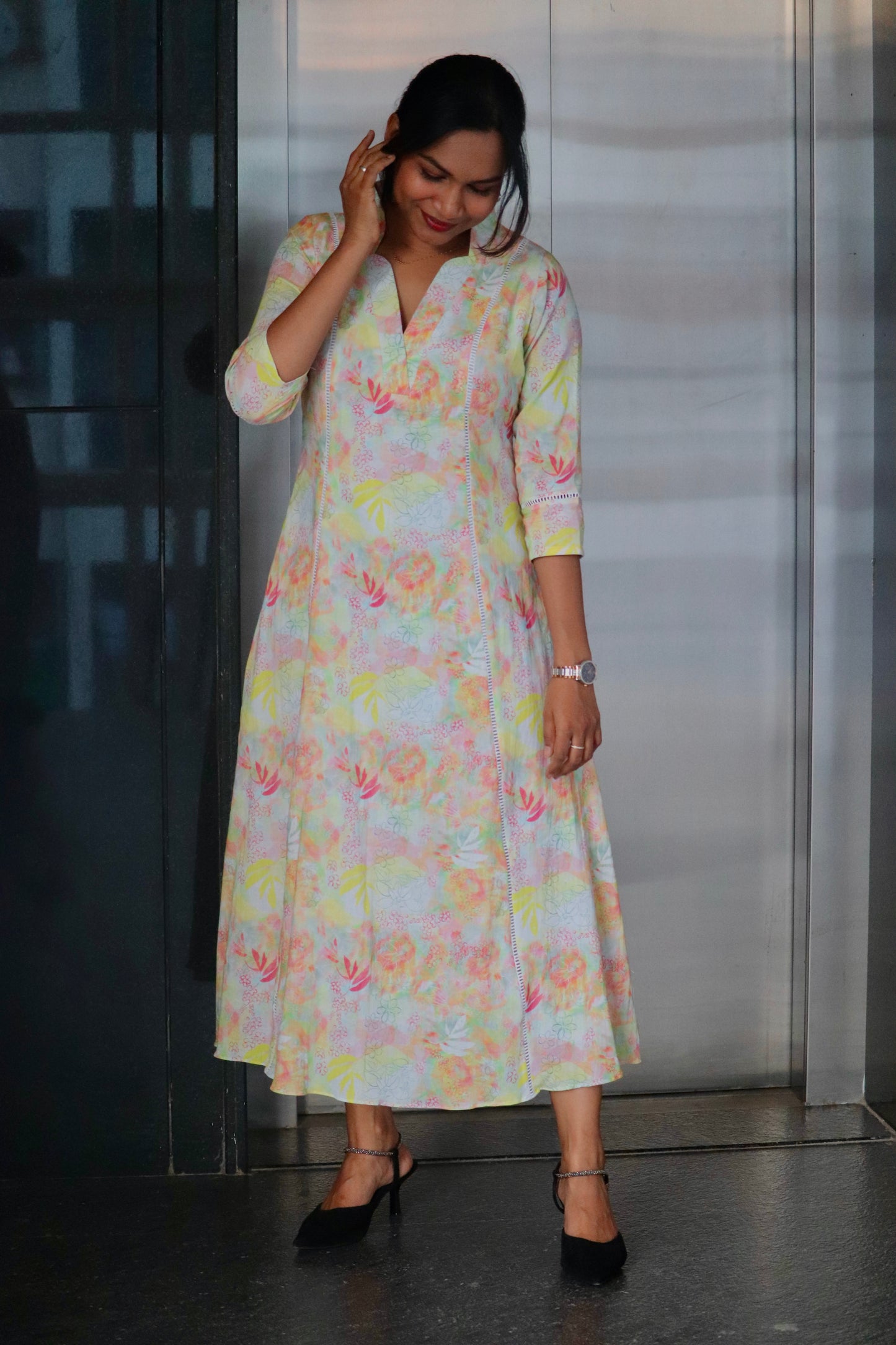 Blooma – Pastel Floral Cotton 3 panel Kurti