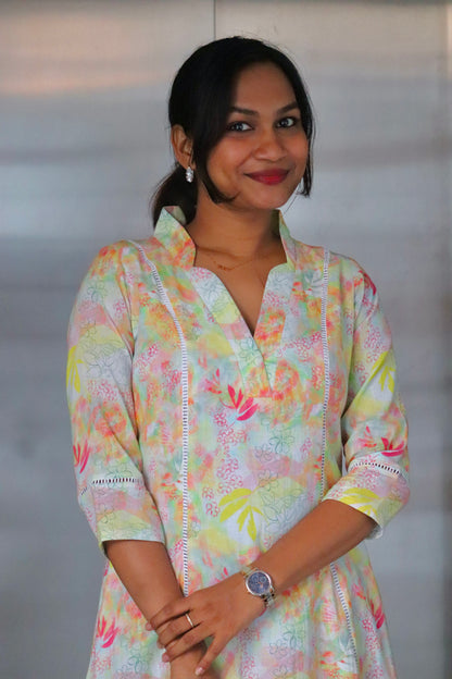 Blooma – Pastel Floral Cotton 3 panel Kurti