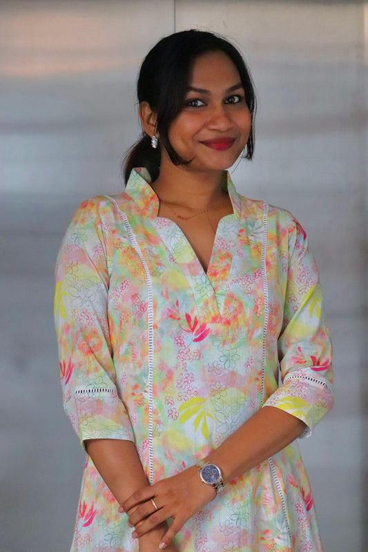 Blooma – Pastel Floral Cotton 3 panel Kurti