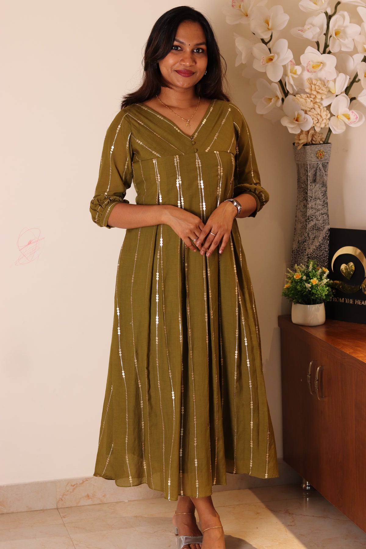 Manjari – Mul Chanderi Box Pleated Dress
