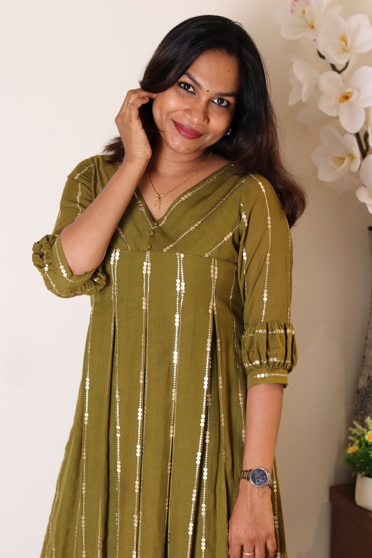Manjari – Mul Chanderi Box Pleated Dress