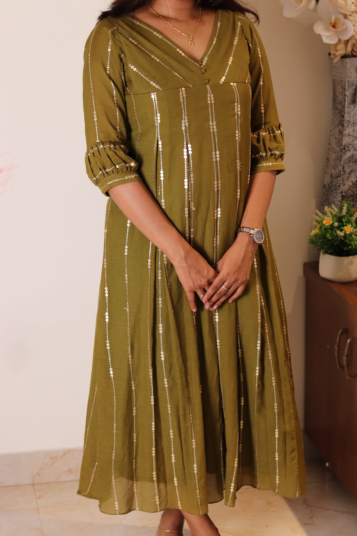 Manjari – Mul Chanderi Box Pleated Dress