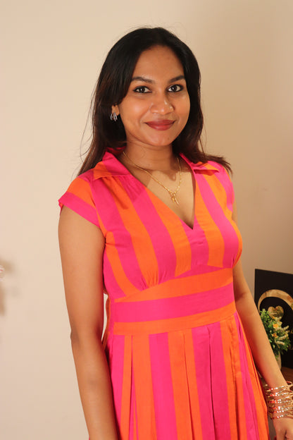 Yara – Pink & Orange Striped Cotton Dress