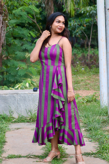 Yamika – Striped Cotton Ruffle Dress