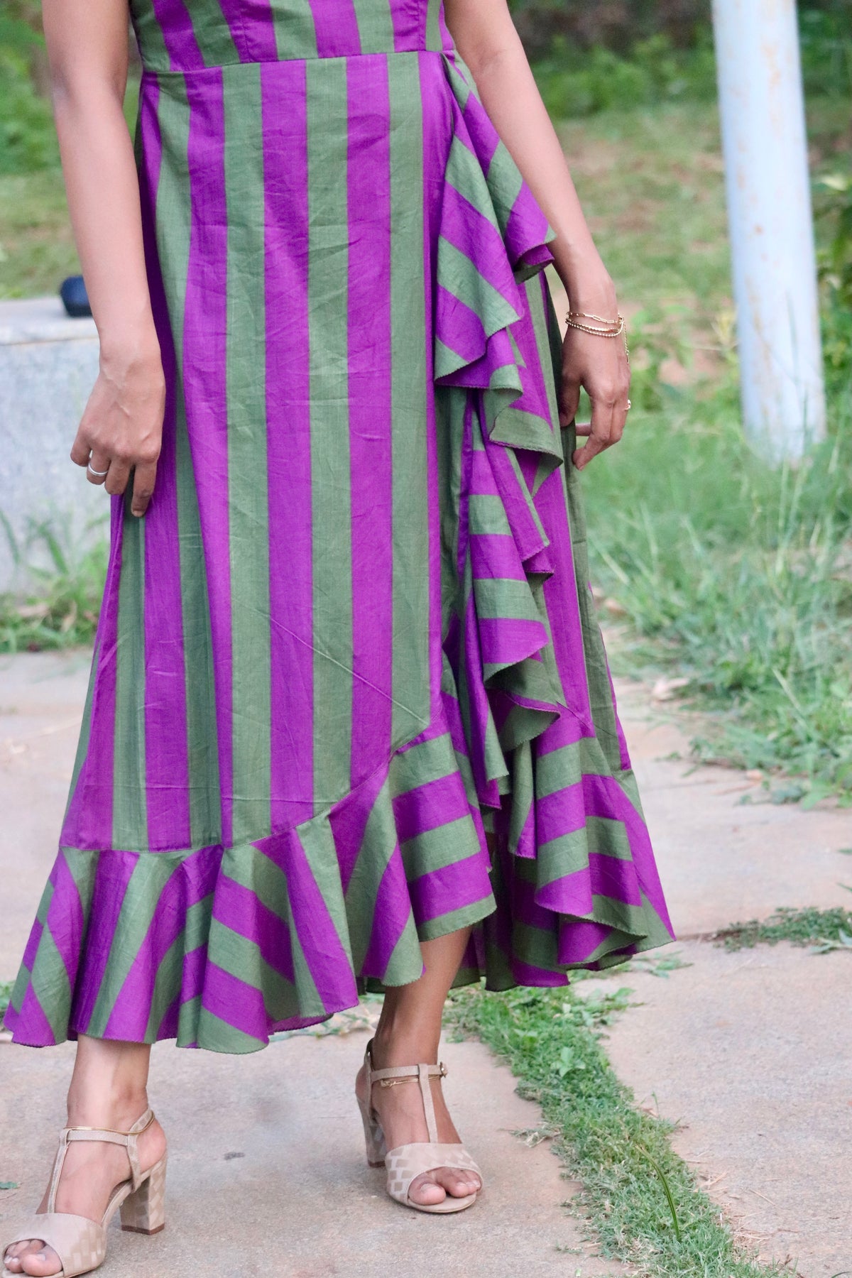 Yamika – Striped Cotton Ruffle Dress