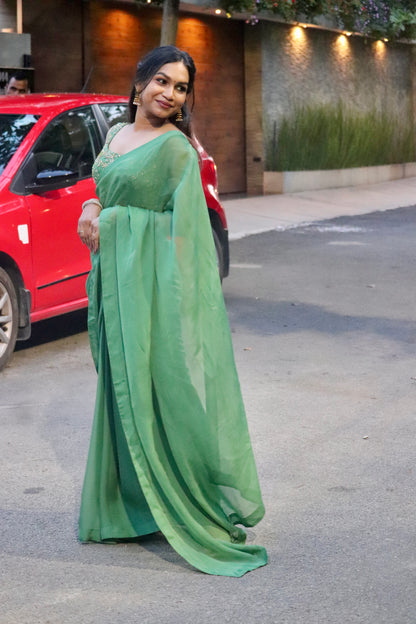 Thennal – Viscose Organza saree with Zardosi Embroidered blouse