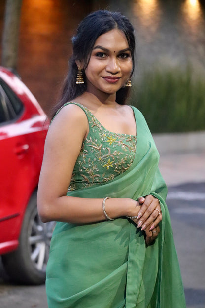 Thennal – Viscose Organza saree with Zardosi Embroidered blouse