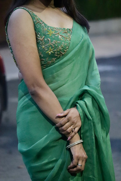 Thennal – Viscose Organza saree with Zardosi Embroidered blouse