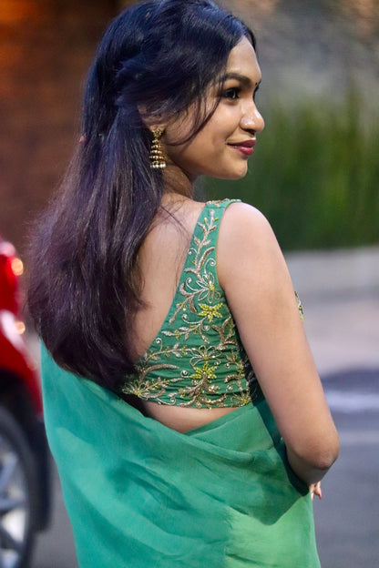 Thennal – Viscose Organza saree with Zardosi Embroidered blouse