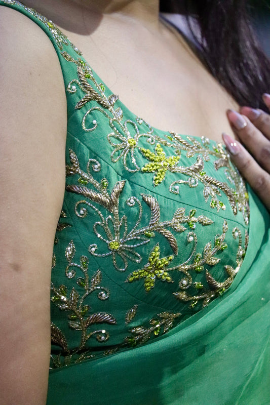 Thennal – Viscose Organza saree with Zardosi Embroidered blouse