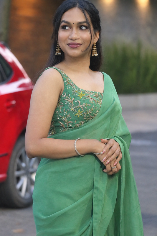 Thennal – Viscose Organza saree with Zardosi Embroidered blouse