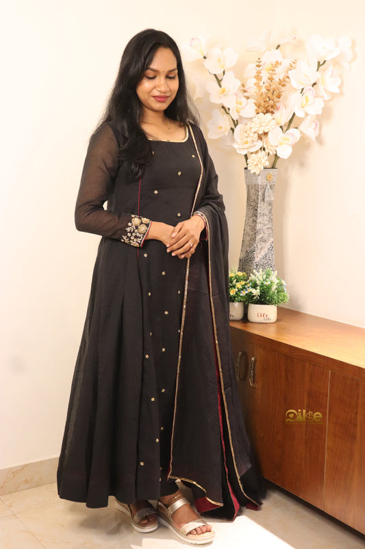 Rooh – Pure Chanderi Black Hand Embroidery Anarkali