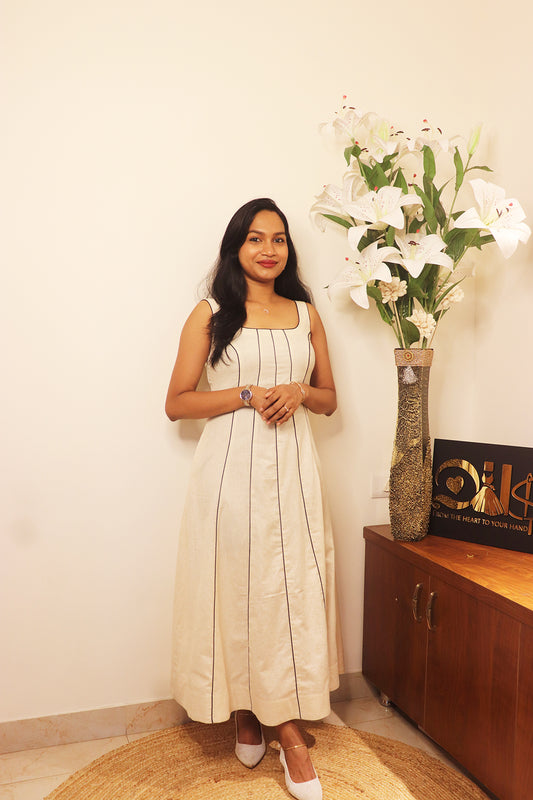 Jazba - Off-white Flex Cotton 6 Panel Dress