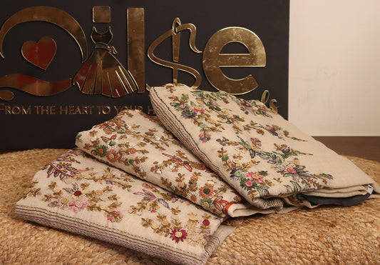 Linen Tissue Saree with All Over Embroidery