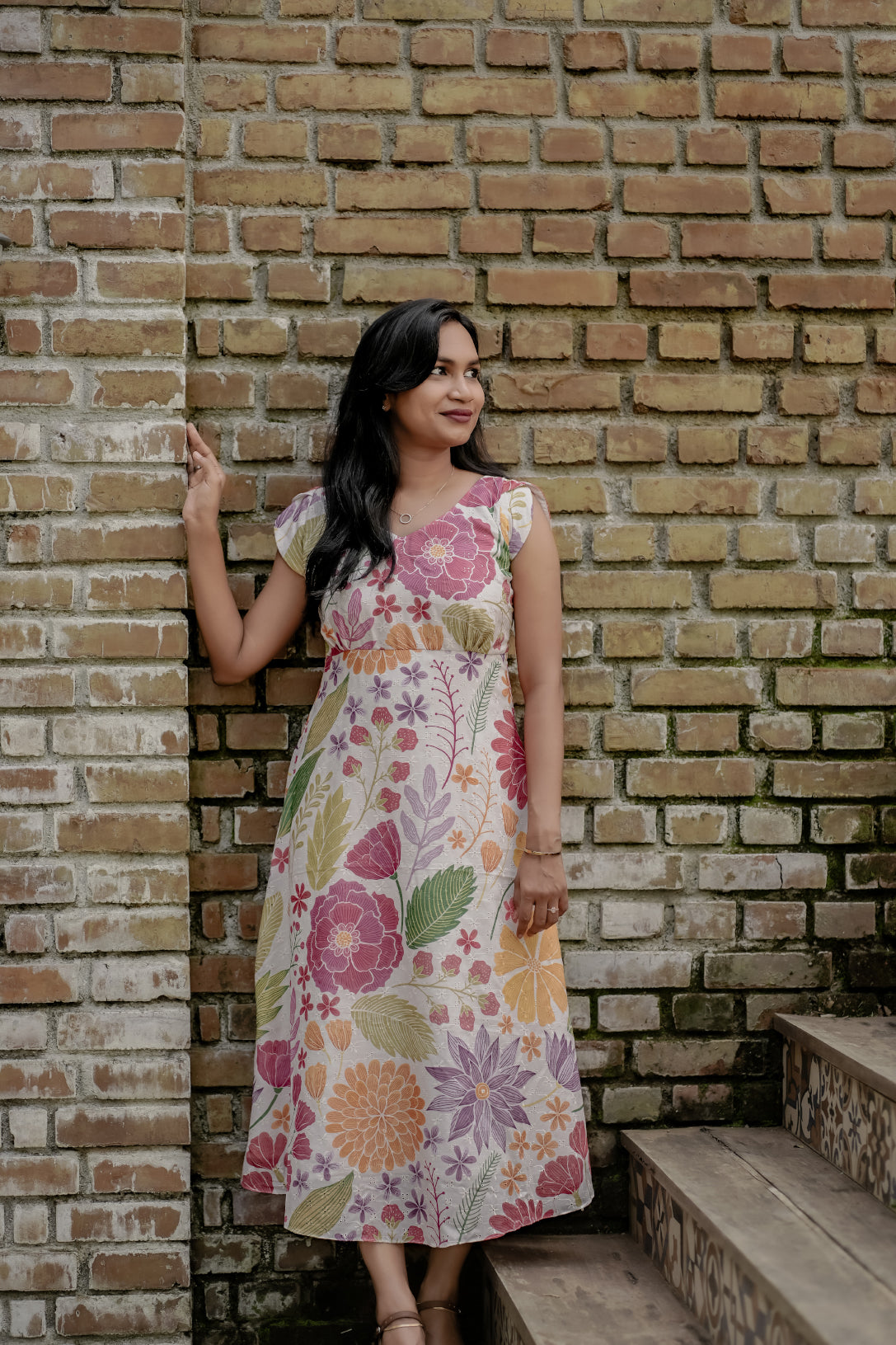 Meira in multicolor showing aline frock style dress and design