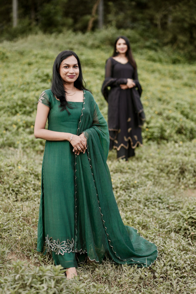 Signature Pair – Emerald & Noir Salwar Set
