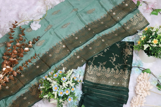 Bottle Green Brocade Unstitched Churidhar Material
