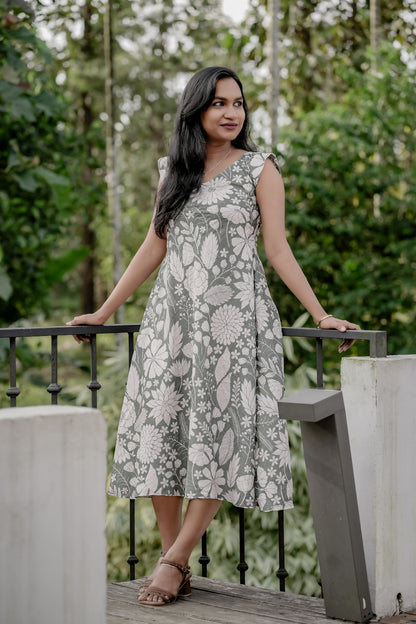 Olivia full-length styled view in white floral print