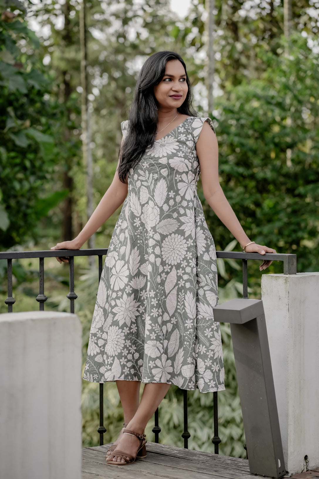 Olivia full-length styled view in white floral print