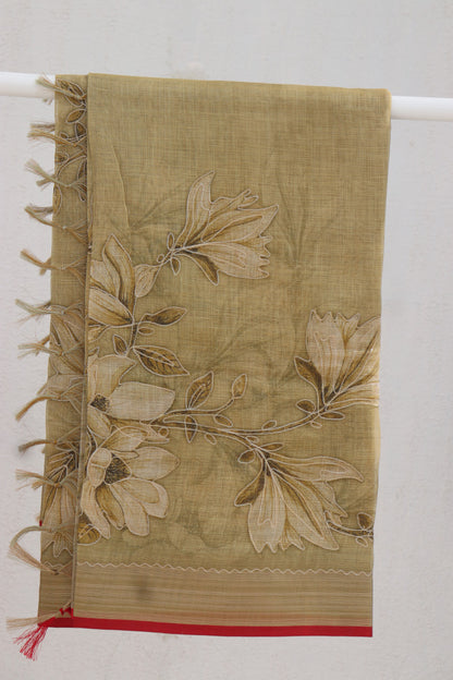 Tissue Linen Saree with Zari Embroidery All Over