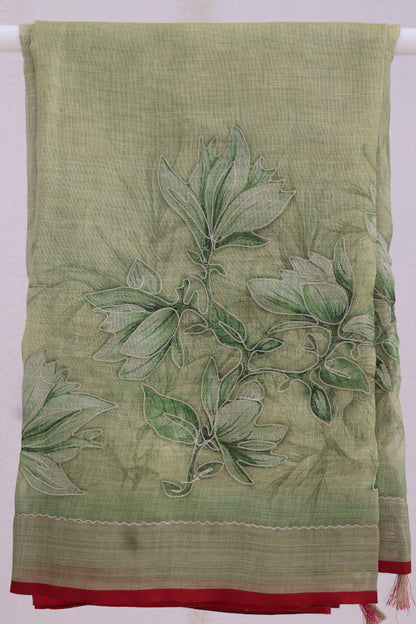 Tissue Linen Saree with Zari Embroidery All Over