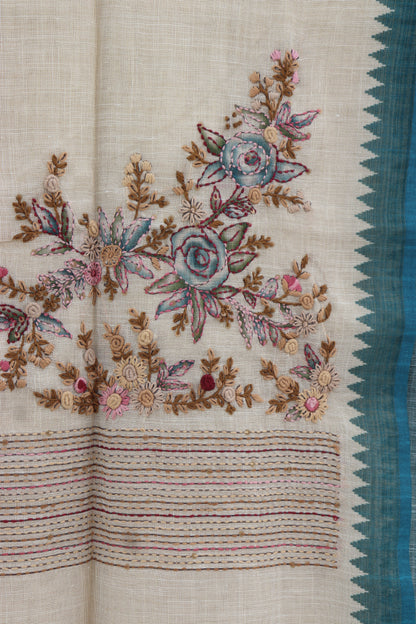 Linen Tissue Saree with All Over Embroidery