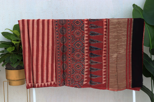 Pure Modal Ajrak Hand Block Printed Saree