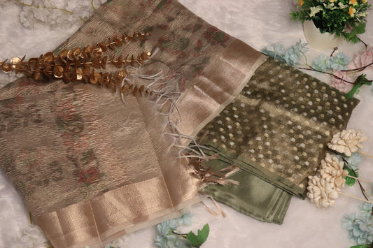 Olive Green and Gold Brocade Unstitched Churidhar Material