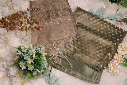 Olive Green and Gold Brocade Unstitched Churidhar Material
