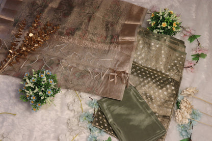 Olive Green and Gold Brocade Unstitched Churidhar Material