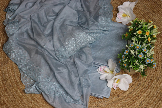 Light Blue Embroidery Unstitched Churidhar Material
