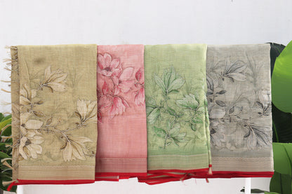 Tissue Linen Saree with Zari Embroidery All Over