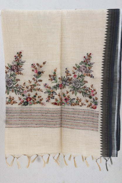 Linen Tissue Saree with All Over Embroidery