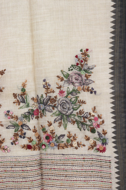 Linen Tissue Saree with All Over Embroidery