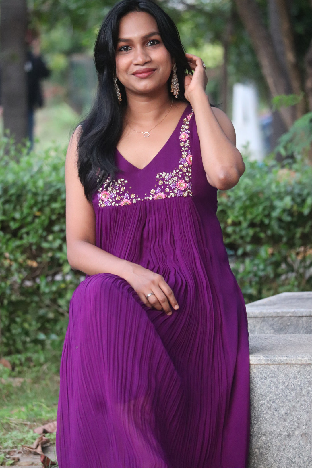 Viola - Dark Purple Viscose Georgette Kurti With Handwork