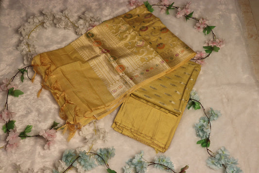 Mustard Yellow Brocade Unstitched Churidhar Material